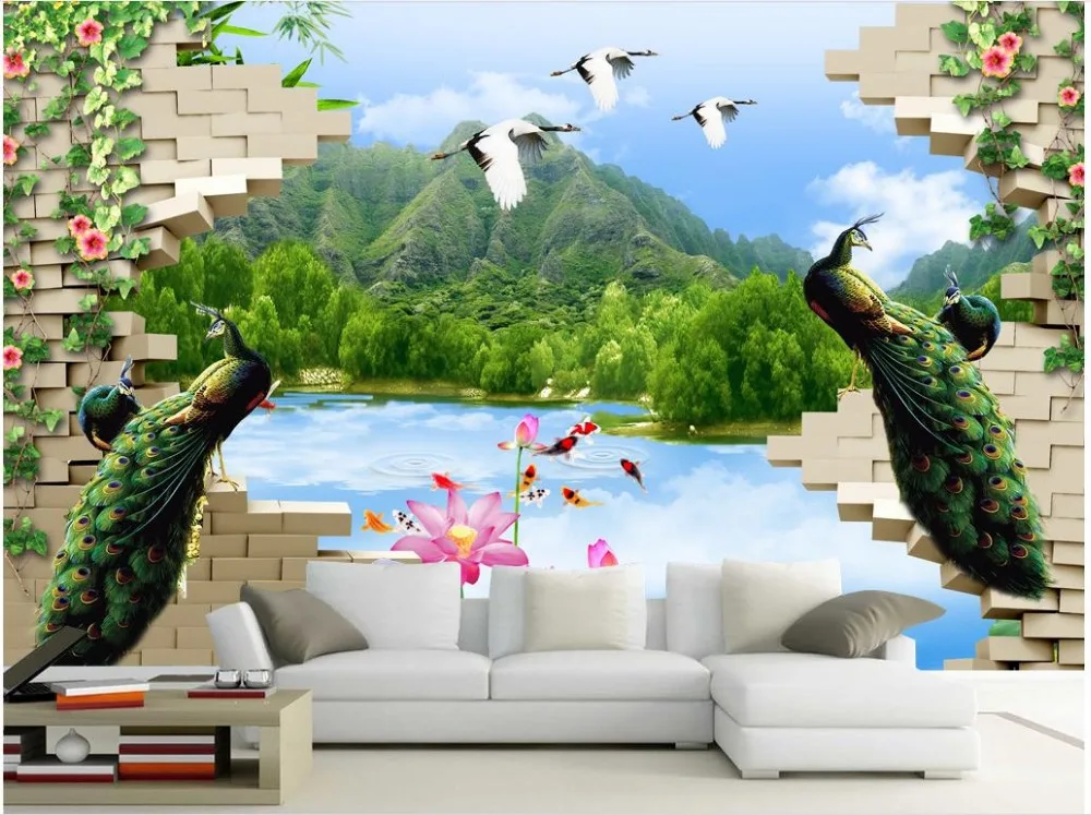 

Home Decoration custom photo wallpaper 3d Beautiful wall peacock lake beauty photo wall murals wallpaper