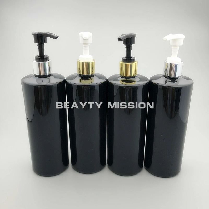 500ML X 20 Black PET Lotion Pump Bottle Empty Shampoo Sub-bottling Bottle Essential Oil Container With Gold Silver Dispenser