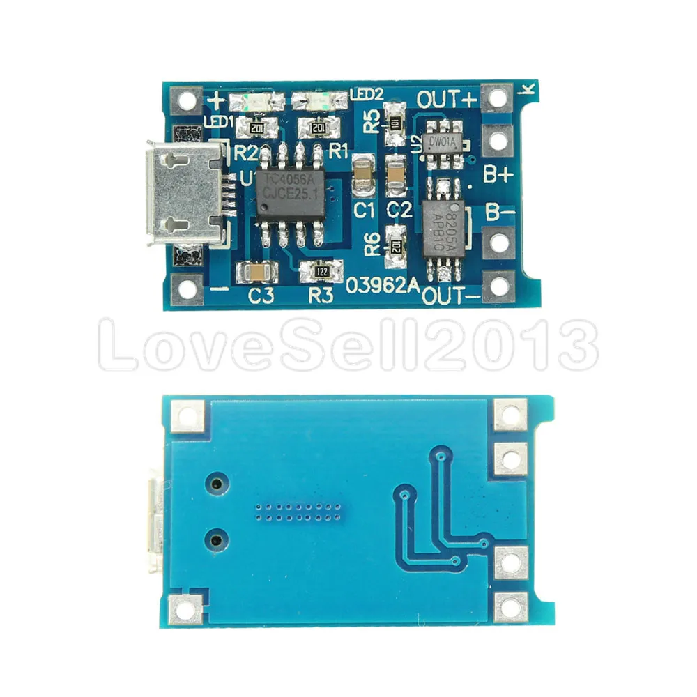 Automatic Protection! 5PCS Micro USB 5V 1A 18650 TP4056 Lithium Battery Charger Module Charging Board With Dual Functions