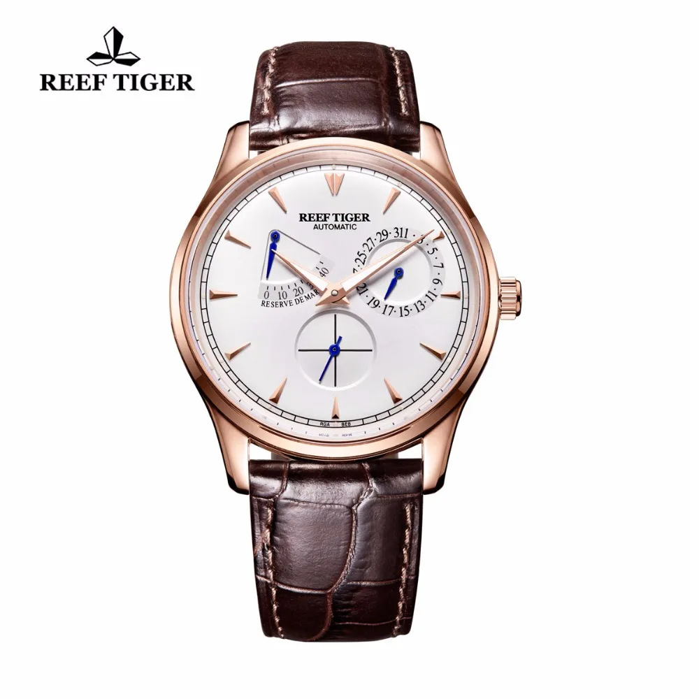 Reef Tigre/RT Mens Elegante Orologi Automatici con la Riserva di Calendario Completo di Rosa Orologio D\'oro RGA1980