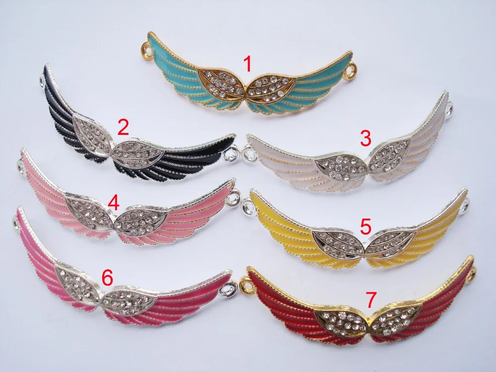 Mix 7pcs curve clear enamel alloy cream angel gradient wing bracelet beads.charm pave loose jewelry designer bead