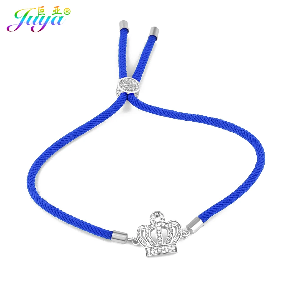 Juya Adjustable Thread Bracelets Supplies Gold/Rose Gold Micro Pave Zircon Crown Charms Bracelet For Women Girl Gift Jewelry image 6