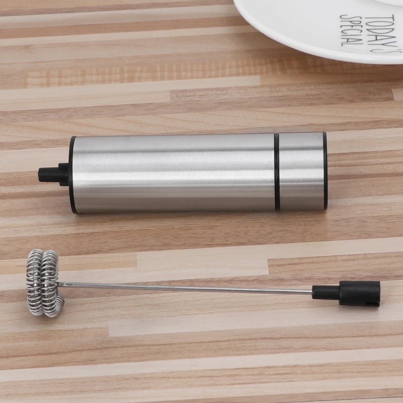 Electric milk frother with 2 pieces of stainless steel double-spring whisk, battery-powered coffee frother froth machine