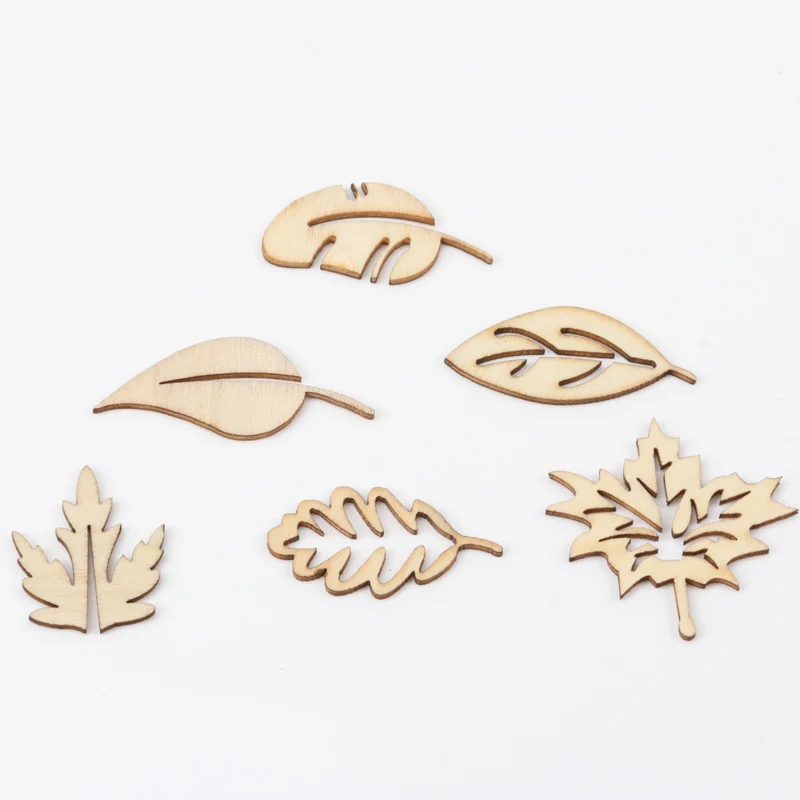 Mixed Leaves Pattern Wooden Scrapbooking Art Collection Craft for Handmade Accessory Sewing Home 20-40mm 20pcs MZ139-TO