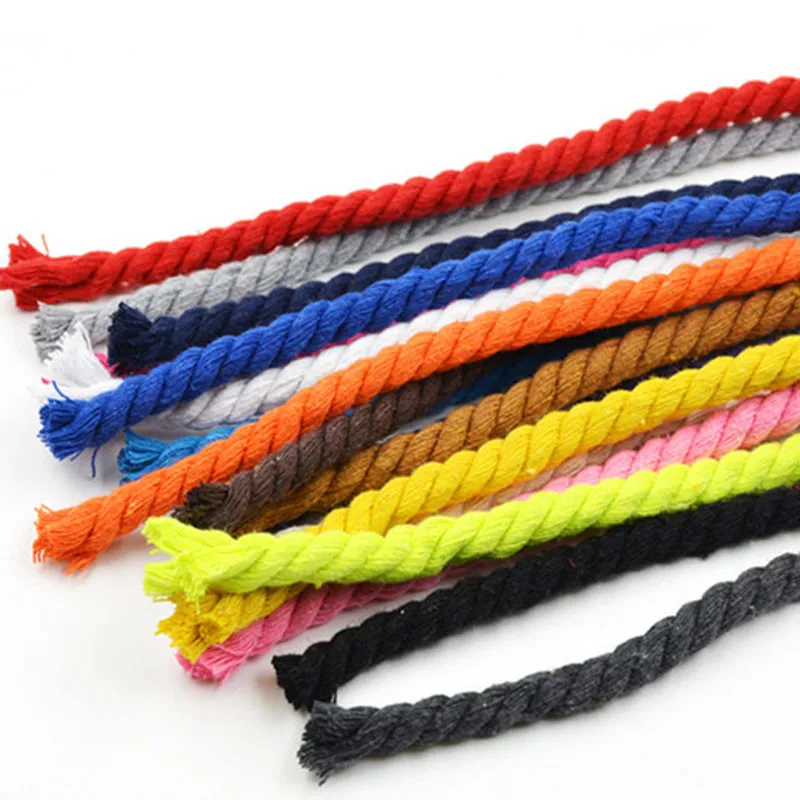 100% Cotton 10Meters 3 Shares Twisted Cotton Cords 10mm DIY Craft Decoration Rope Cotton Cord for Bag Drawstring Belt 20 Colors