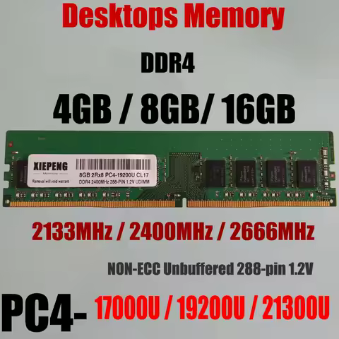 16GB DDR4 PC4-21300 2666MHz RAM 8GB 2Rx8 PC4-17000U 2133MHz 4GB PC4-19200 2400MHz DIMM NON-ECC Unbuffered 288pin Desktops Memory