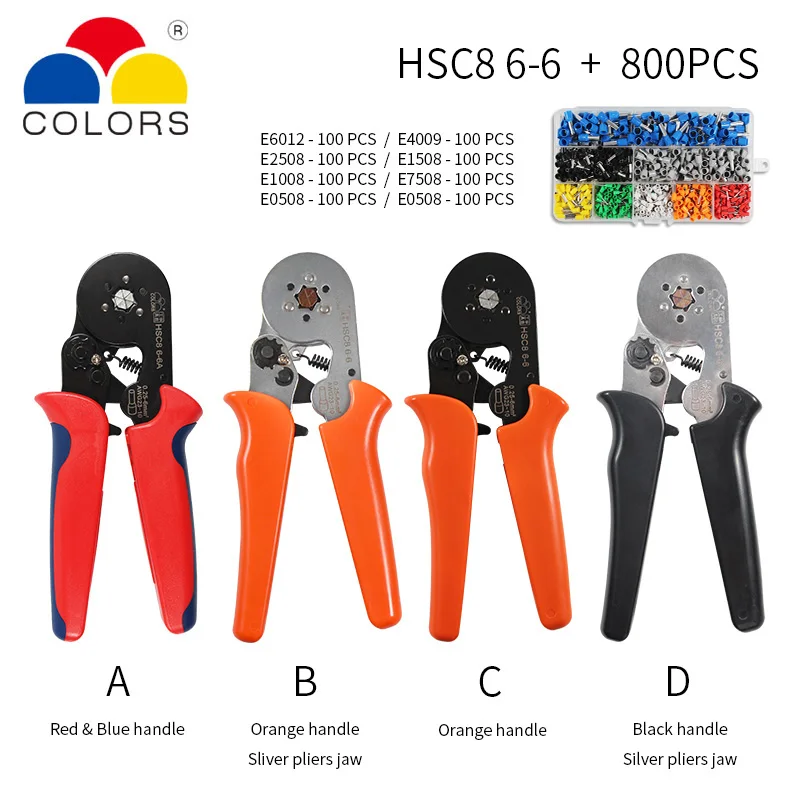 HSC8 crimping pliers 0.25-10mm2 HSC8 6-4/6-6 0.25-6mm2 tube type needle terminal box set mini pressure wire ferrule tools