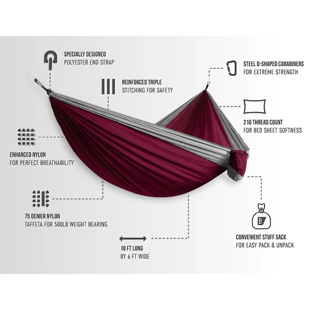 Hamac parachute ultraléger, pour camping, survie, jardin, chasse, loisirs, voyage, double hypothèque