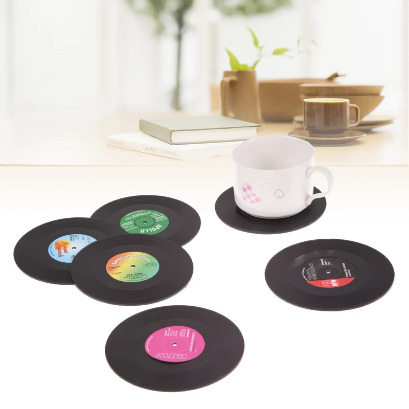 Coaster Mat Home Decor CD Record Coffee tea Drink Cup Placemat Tableware Gadgets Retro Vinyl Drink Coasters Table Cup