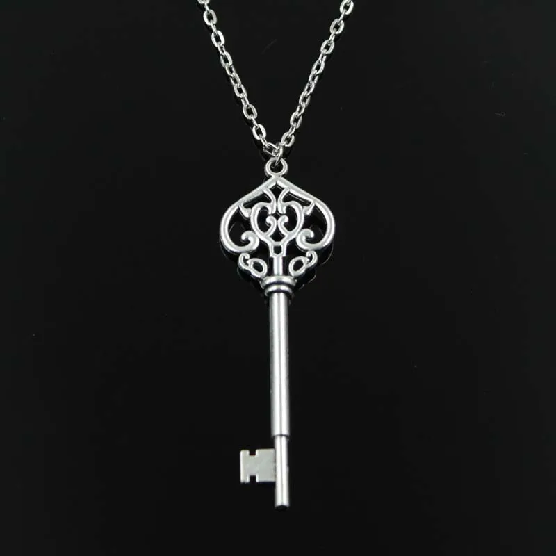 New Fashion Necklace Vintage Skeleton Key 69mm Silver Color Pendants Short Long Women Men Colar Gift Jewelry Choker