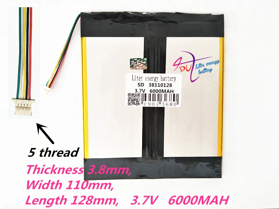 

5 thread 38110128 Tablet PC battery capacity 40110130 3.7V 6000mA Universal Li-ion battery for tablet pc 7 inch 8 inch 9inch