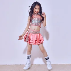 Ballroom Jazz Hip Hop Dance Competition Costume Kid Clothing girl Clothes Hoodie Shirt Top short skirt Dancing Wear