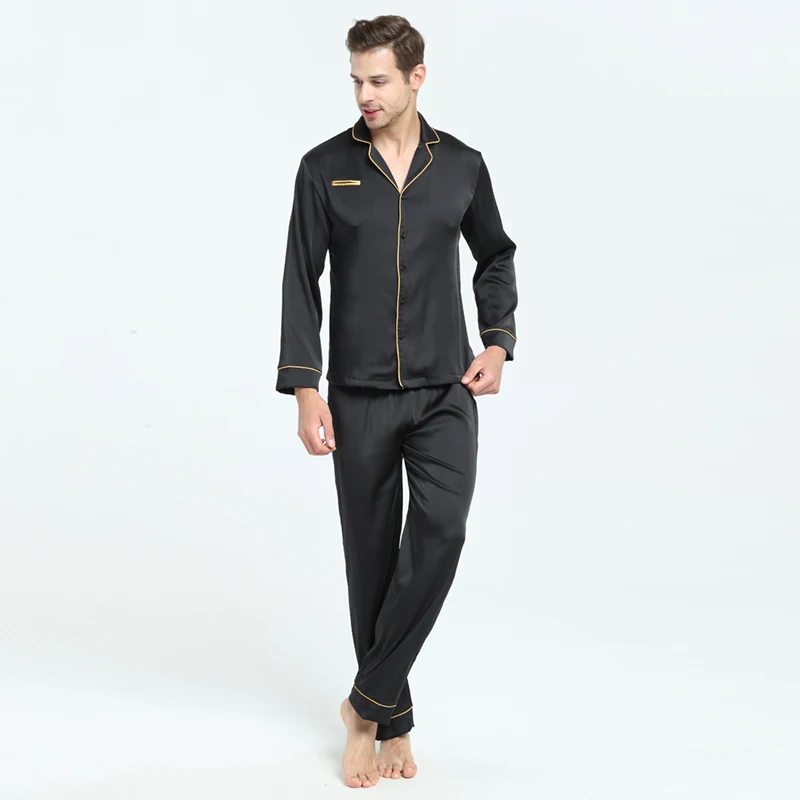 Mens Silky Satin Pajama Sets with Long Pants  Sleepwear Home Wear Loungewear for Men