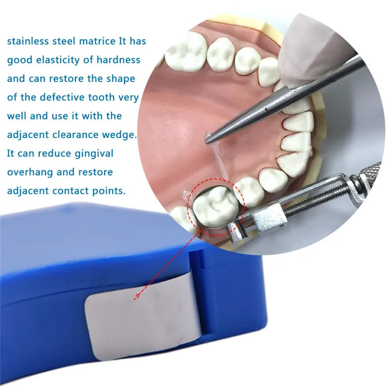 3 metrowe taśmy Matrice ze stali nierdzewnej 5mm/6mm/7mm szerokość 0.025mm grubość dobra gumka stalowe paski matrycowe rolka matryca dentystyczna