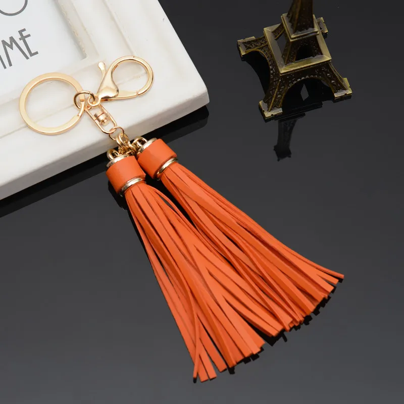 High Grade Key Chain Classical double Tassel car key ring Good quality Solid Color Bag pendants female fashion Keychain K1788