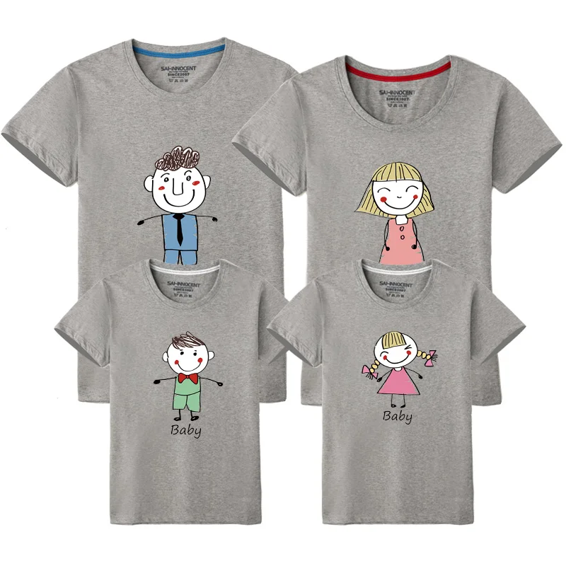 1pcs Animation Character Cotton Family Matching T-shirts Mother Daughter Father Son Tops Tees Family Clohthing