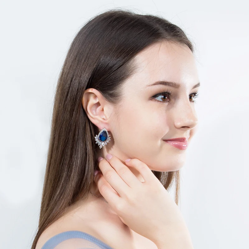 CWWZircons Brand Trendy Diamante Women Ear Jewelry Silver Color Sparkling Big Teardrop Cubic Zirconia Earrings CZ377