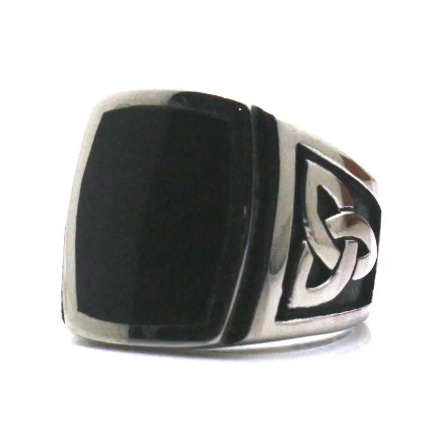 حجم 7 إلى حجم 15 كول الرجال الصبي 316L الفولاذ المقاوم للصدأ تلميع كبير أسود حجر خاتم روك حفلة أفضل هدية