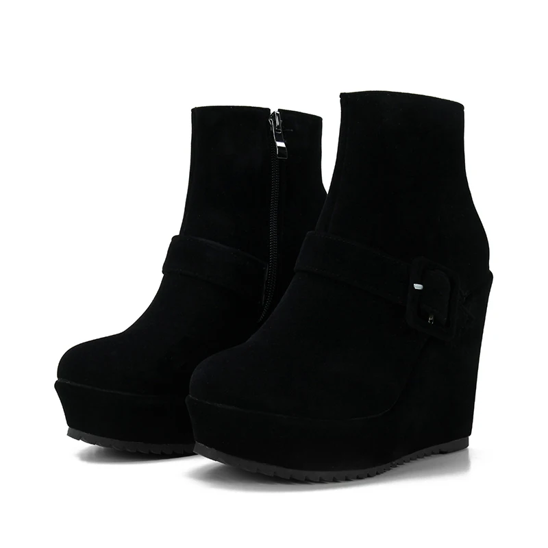 Big size 34-44 New Round Toe Buckle Boots for Women Sexy Ankle Boots Heels Fashion Winter  Spring Autumn Shoes Casual Zip 6-30