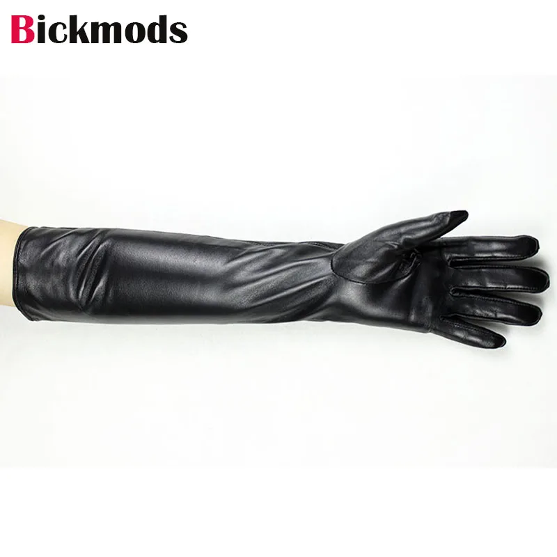 Long Leather Gloves Ladies Sheepskin Thin Rayon Lining Fashion Versatile Simple Straight Style Thick Fleece Lining Winter Warmth