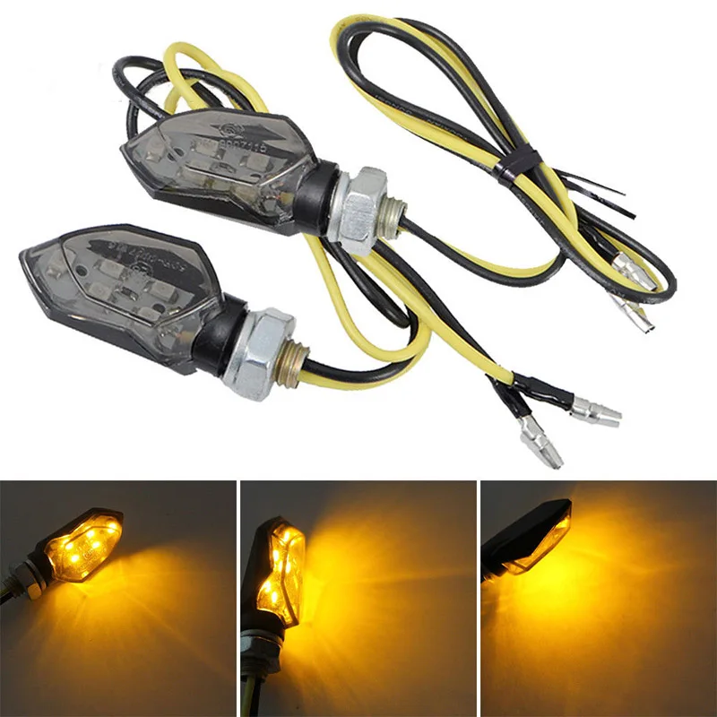 JX-LCLYL 2pcs Mini Motorcycle 5LED Smoke Lens Turn Signal Indicator Light Blinker Amber