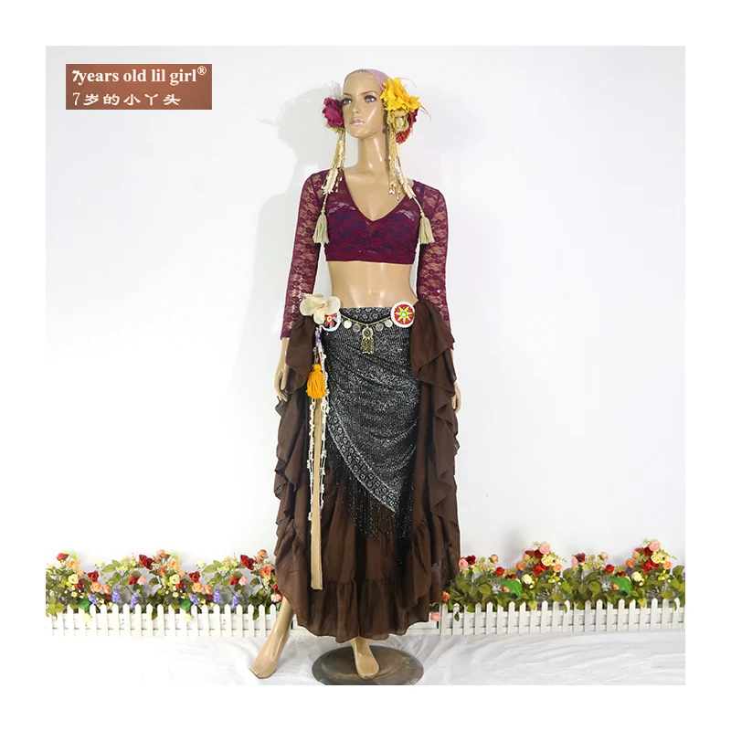 Lace Belly Dance Top Ats Tribal Choli Iong Sleeve  Women's  Costume BR16 20