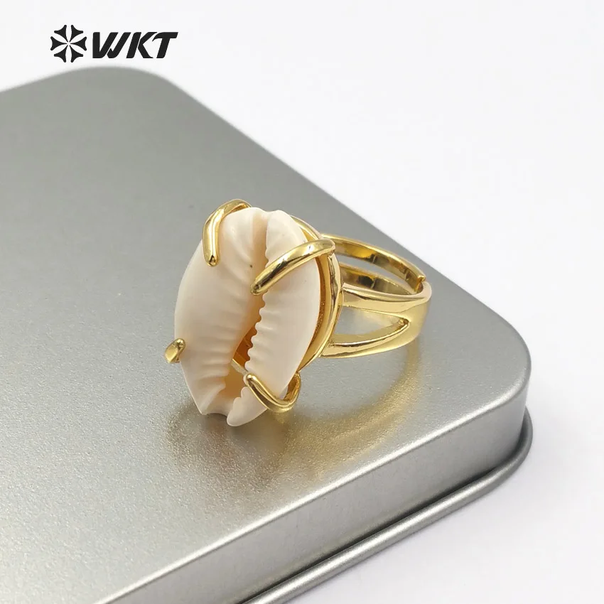 WT-R314 Wholesale Natural Cowrie Shell Vogue Rings Prong Setting High Quality Rings Women Wedding Bridesmaid Jewelry