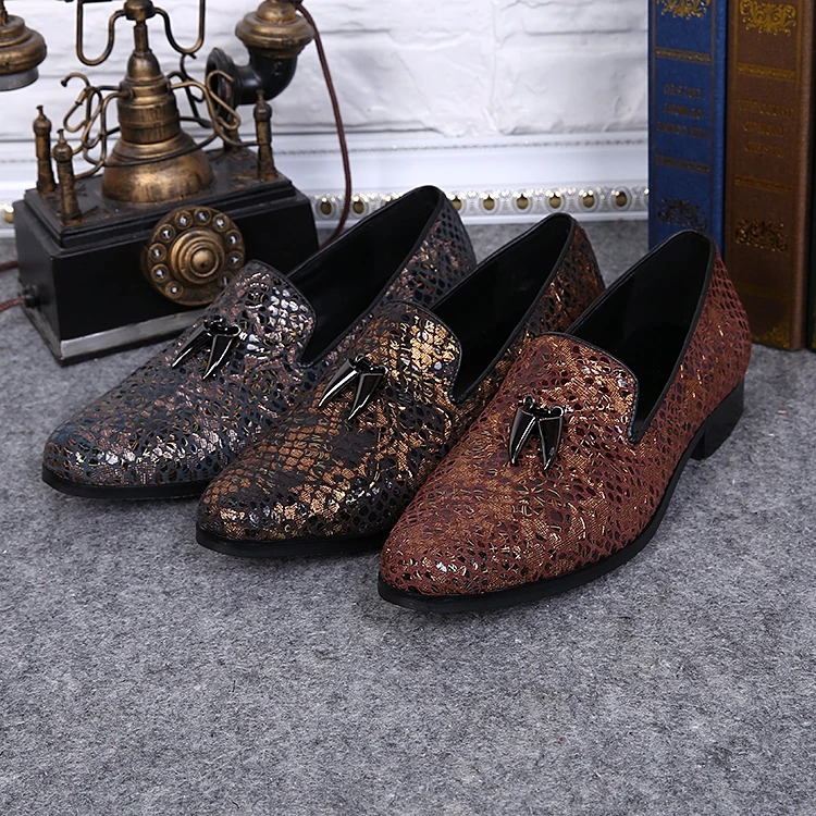 Choudory Designer Shoes Men Party Dresses Luxury Shoes Men Glitter Loafers Western Style Brown Gray Alligator Shoes Mens