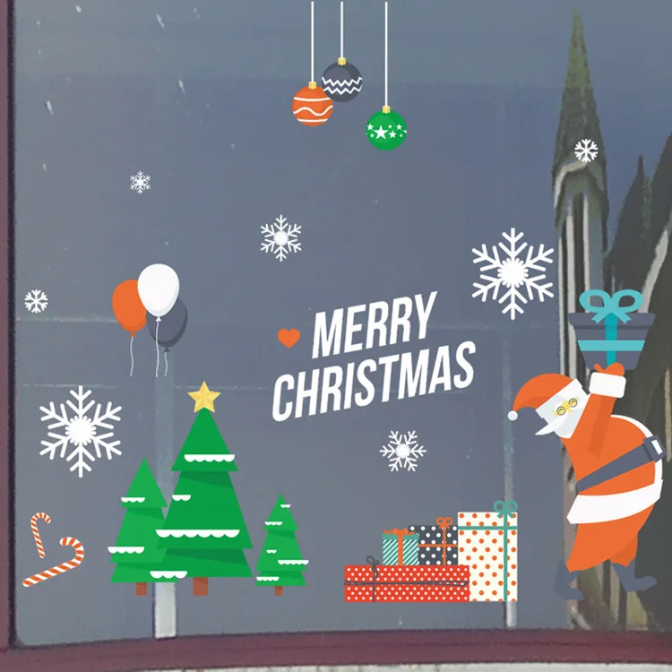 Frohe Weihnachten/Frohes Neues Jahr Wandaufkleber Festival Glasfenster Hintergrund Heimdekoration Wandtattoos Abnehmbare Tapeten – Detail 5