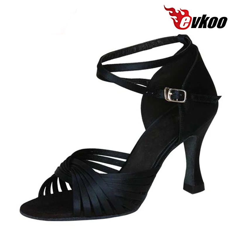 Sepatu dansa Latin warna OEM Evkoodance untuk wanita dibuat oleh bahan Satin kualitas tinggi 7cm sepatu dansa pesta tinggi tumit