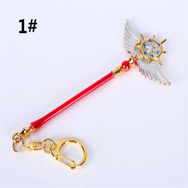 Anime Card Captor Sakura Action Figure Printed Bird's Head Magic Stick Wings Cartoon Keychain Xmas Pendant Key Ring Toy A833