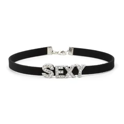 Fashion Rhinestone SEXY Letter Necklace Women Korean Velvet Clavicle Chain Choker Necklaces Neck Collares Harajuku Jewelry YRX08
