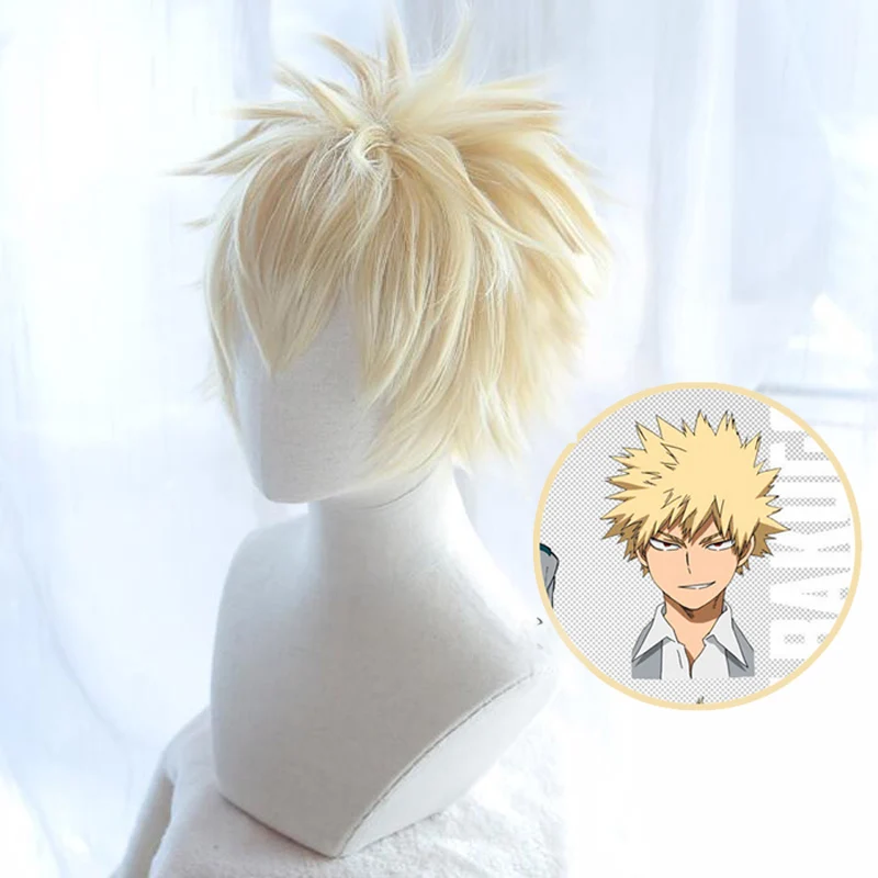 My Boku No Hero Academia Bakugou Katsuki Bakugo Short Linen Blonde Heat Resistant Cosplay Costume Wig + Wigs Cap