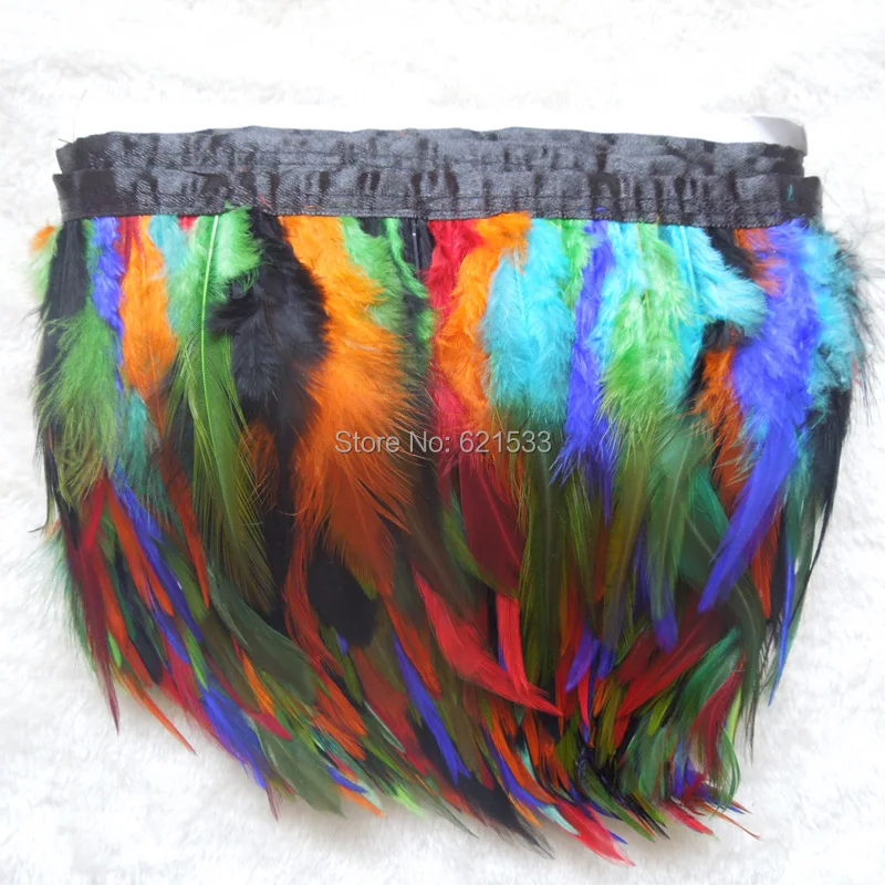 10Yards/Lot!Height 4-6inches 10-15cm Multicolor Hackle Feather Trimming Fringe,Rooster Feather Trim for Crafts,Garments,