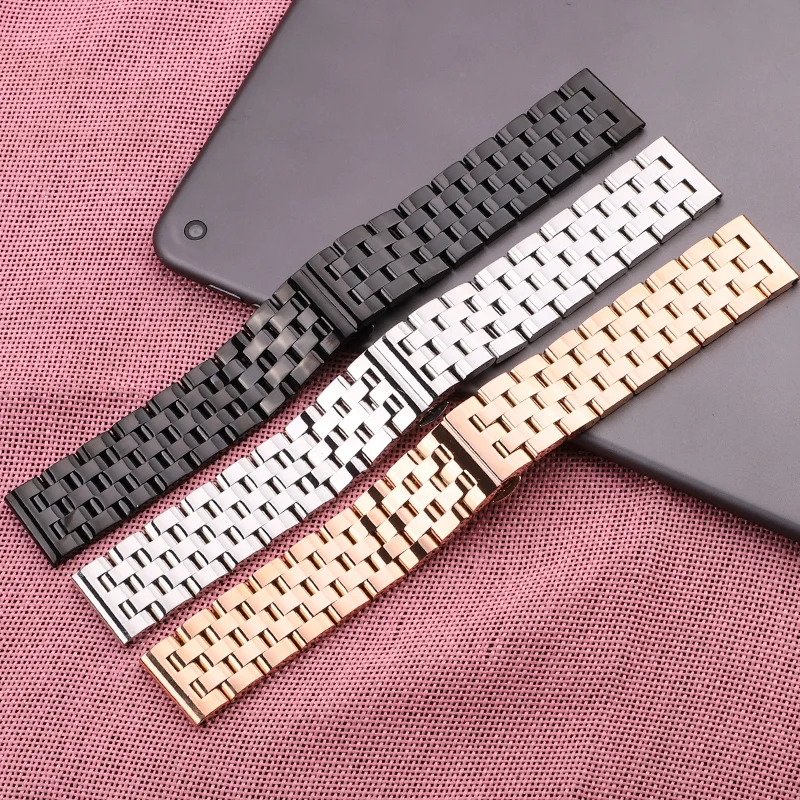 Solid Stainless Steel Watch Band Bracelet Men Women Silver Black Rose Gold Watchbands 20 22 24 26mm Metal Strap Deployment Clasp