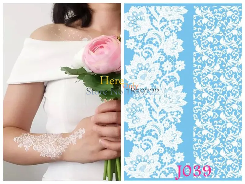 1PC Long Lasting Waterproof White Henna Tattoo Stickers HJ039 Lace Flower Arm Painting Flash Fake Temporary Tattoo Wedding Bride