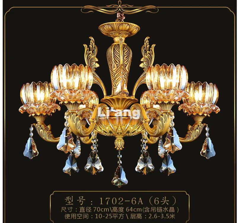 

Free Shipping European Brass Antique Crystal Chandelier In Promotion Lamp E14 LED AC Brass Crystal Lamp Lustre Suspension Lights