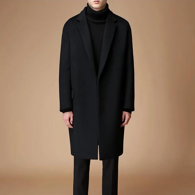 

Autumn winter wool men's coat Korean version of wool plain long coat loose trend coat