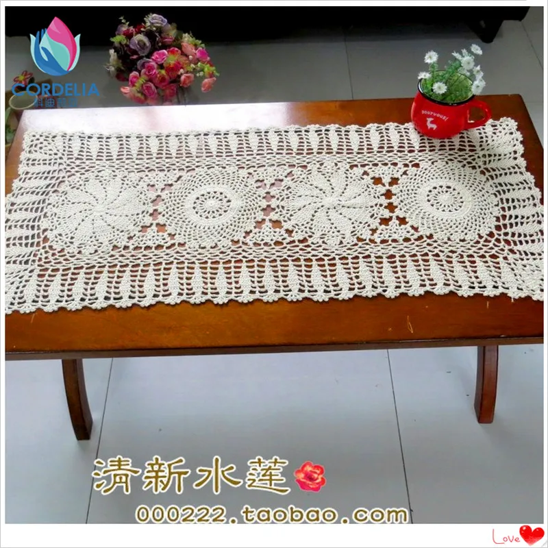 free shipping cotton lace table runner  crochet table cloth fashion cotton knitted lace 100% cutout cabinet  beige  table cover