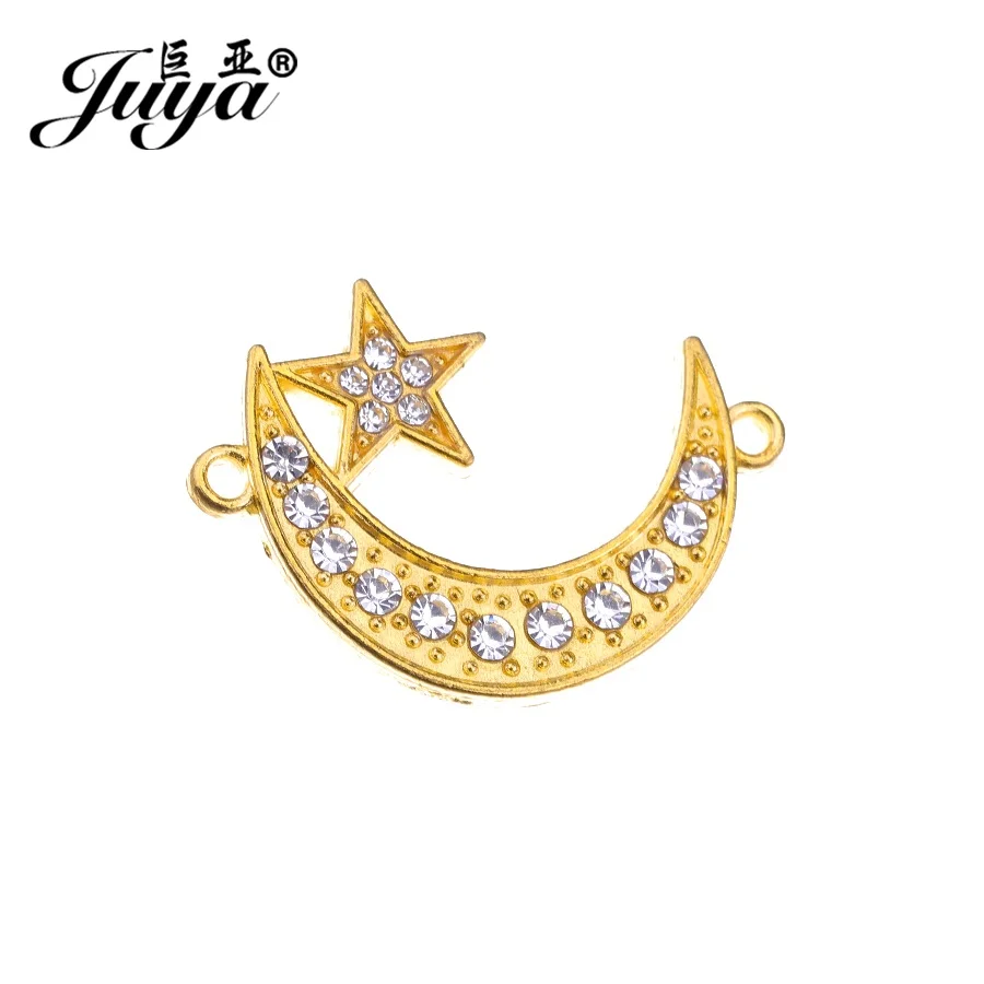 JUYA Connectors for DIY Jewelry Making 30x21mm Moon Star Islam Alloy Metal Crystal Bracelet DIY Handmade Accessories CR0058