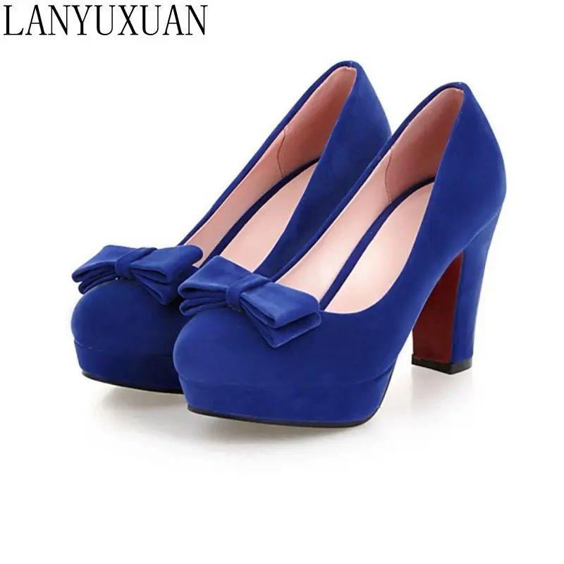 LANYUXUAN Big Size 34~43 Shoes Woman High Heels round toe Pumps sweet wedding shoes Zapatos Mujer sapatos femininos 215-3