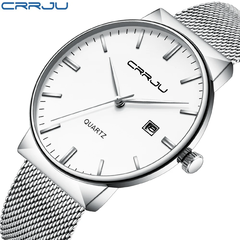 Men Watches CRRJU Top Brand Luxury Waterproof Ultra Thin Date Clock Male Steel Strap Casual Quartz Watch Men Wrist Sport Watch