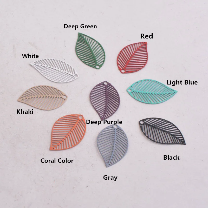 100pcs AB412 13*22mm Spring Color Painted Charms leaves Charm Gold Khaki Color Pendants DIY Earrings Findings