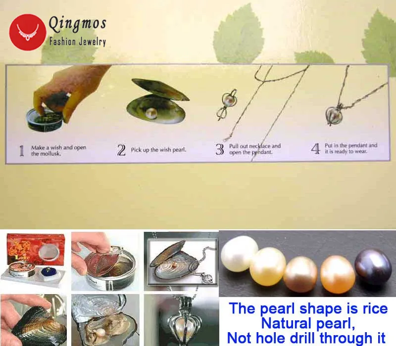 Qingmos Wish Pearl One Box Heart Pendant Necklace for Women with Natural Oyster Love Pearl Necklace Chokers Box Set 3621