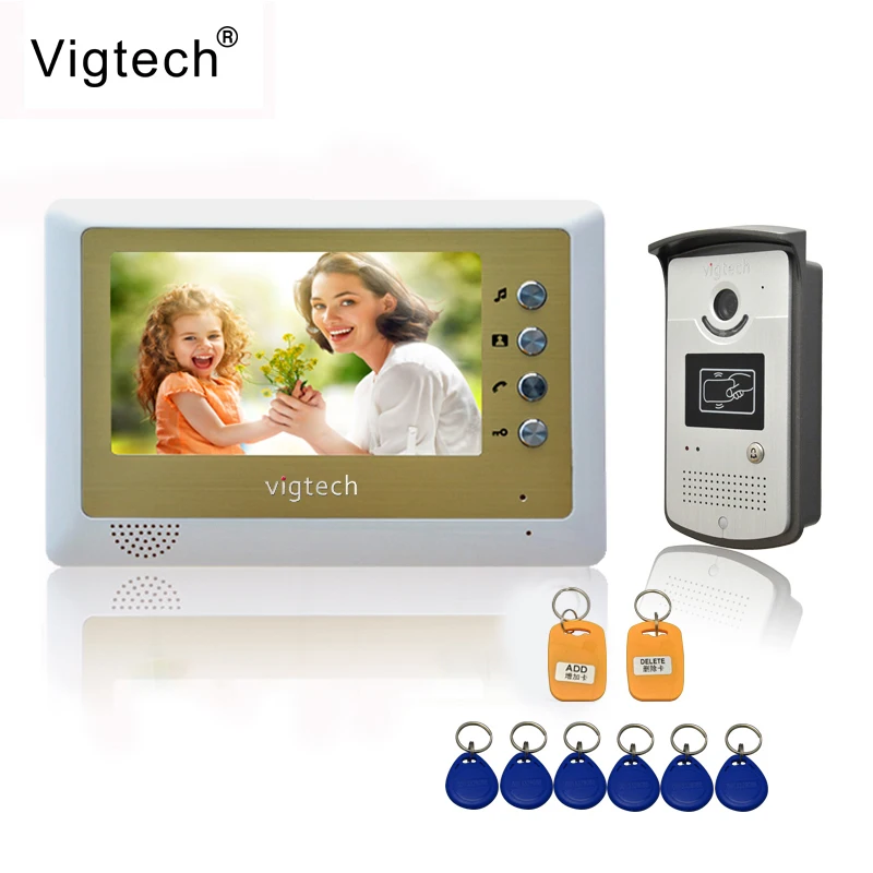 

Vigtech 7" home Intercom Video Door Phone device wired HD Doorbell Camera With RFID Card Reader Security Access Control System