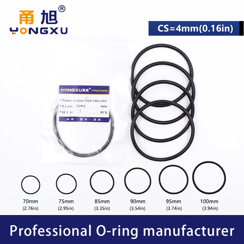 Fluorine rubber Ring Black FKM O-ring Seal CS4mm OD70/75/80/85/90/95/100*4mm ORing Seal Gasket Oil Ring Fuel Sealing Washer