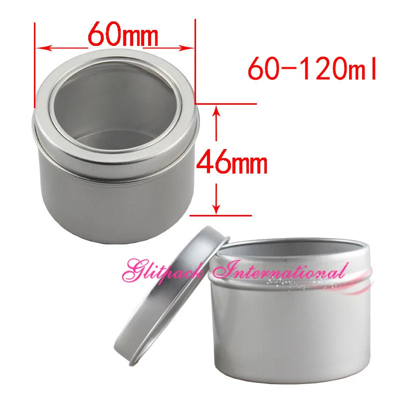 60ml Window Twist Lid Cover Medium Candle jar Tin 2oz Slip Slide lid Empty Tin Containers Aluminum Box Round Steel Can Jar 60g