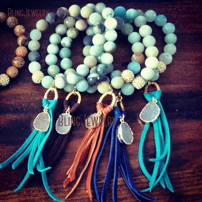 Amazonite Beads Bracelets Knot Tassel  Agates Druzy Charm  BM22747