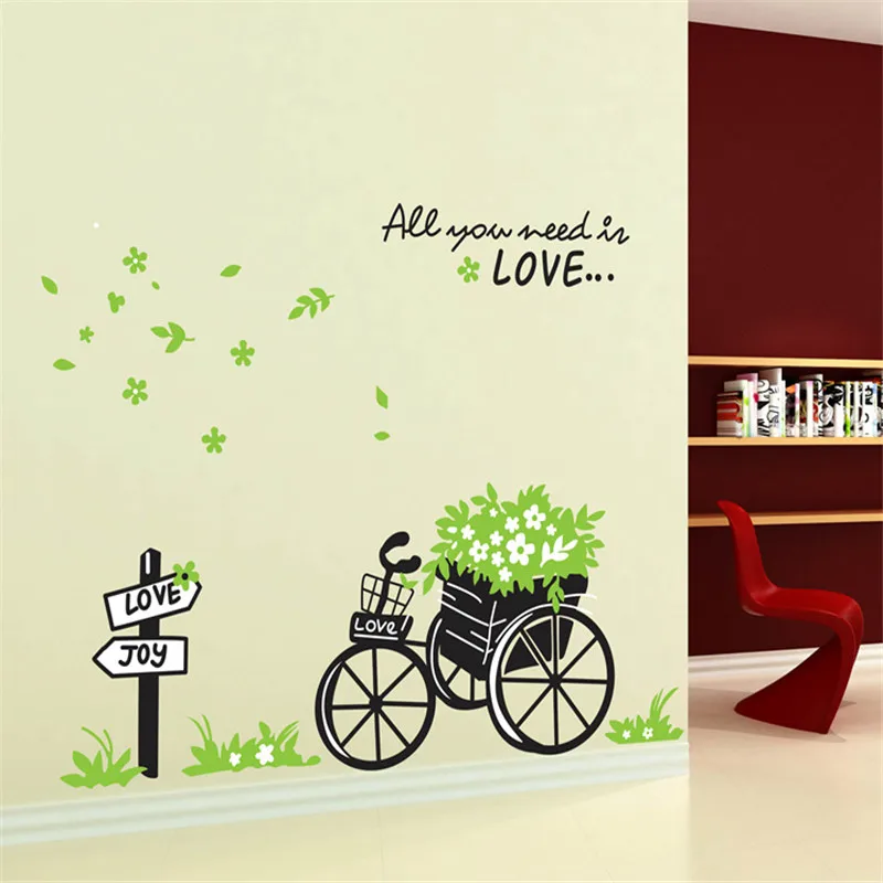 1PCS Green Grass White Flower Bicycle Wall Stickers For Kids Rooms Livingroom Bedroom Home Decor Decal 50*70cm