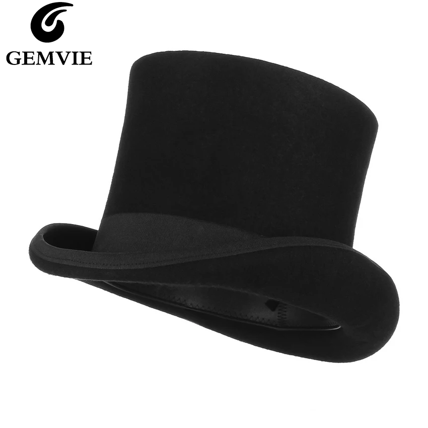 GEMVIE 17cm 100% Wolvilt Bever Hoge Top Hoed Topper Derby Cilinder Hoed Voor Vrouwen Mannen Mad Hatter Party kostuum Tovenaar Cap